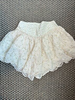 Free People Cream Eyelet Skater Skirt with Yellow & Mint Dots